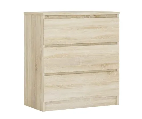 3E 3xE living.com Kommode mit 3 Schubladen, Farbe: Sonoma Eiche, H: 79 cm, B: 70 cm, T: 39 cm