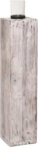 VIVANNO Windlichtsäule aus Recycling Holz - Shabby Chic in Weiß (86 cm) - Windlichtsäule im Shabby Chic Look, ideal für stimmungsvolle Momente. Stabiler Korpus aus Recycling Holz mit Glas für kleine Kerzen oder Teelichter. Perfekt für gemütliche Abende!