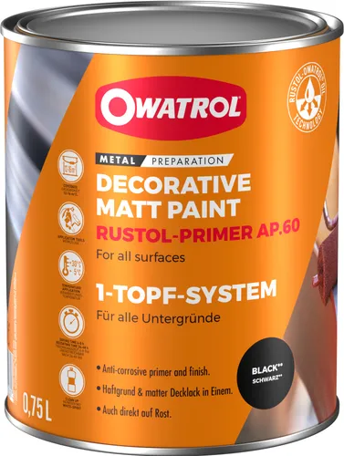 OWATROL AP60 Schwarz Matt Rostschutz Grundierung - Holzöle - Rostbeständige Grundierung für Metall, ideal für langlebigen Schutz und einfache Verarbeitung. Überstreichbar nach nur 6 Stunden!