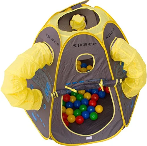 BeachandPool Bällebad Space Pop-Up Zelt mit 100 bunten Bällen - Spielzelt für Kinder mit 100 bunten Bällen, fördert die Sinne und Balance, schneller Aufbau durch Pop-Up Funktion, ideal für drinnen und draußen.