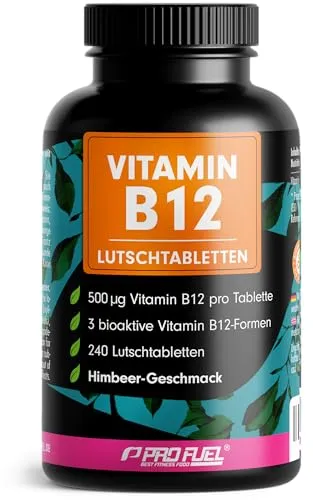 Vitamin B12 Lutschtabletten 240x HIMBEERE - 500µg hochdosiert, 100% vegan - Vitamin B12 Präparate mit 500µg pro Tablette, leckerer Himbeer-Geschmack, zuckerfrei und ideal für eine optimale Versorgung über die Mundschleimhäute.