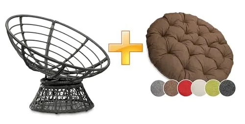 sunnypillow Papasansessel | Rattansessel mit Kissen, drehbar und bequem - Lounge- & Cocktailsessel, ideal für Innen- und Außenbereich mit drehbarem Design und wasserabweisenden, UV-beständigen Kissen für höchsten Komfort.