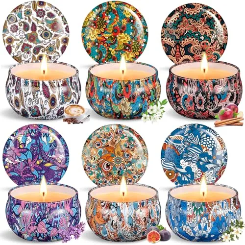 NCKIHRKK Duftkerze Set Geschenke für Frauen, 6 Pack Natürliches Sojawachs Duftkerzen, 2.5 OZ Tragbare Reisekerzen, Entspannung Geschenk für Frauen, Für Geburtstag, Dankeschön, Bad, Yoga, Massage