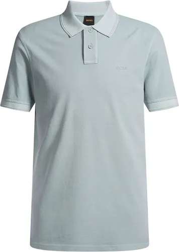 BOSS Prime 10256692 01 Poloshirt - Elegantes Poloshirt für Herren mit erhabenem Logo-Print und strukturierten Streifen an Kragen und Ärmelbündchen, perfekt für einen stilvollen Look.