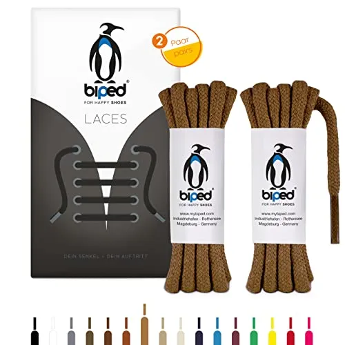 biped LACES 2 Paar runde Schnürsenkel aus Baumwolle ø 5 mm extra dick - reißfeste Qualitäts- Schuhbänder für Lederschuhe, Boots, Stiefel und Sportschuhe - made in EU z2902(hellbraun,100 cm)