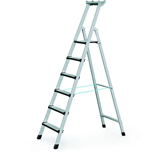 ZARGES Comfortstep S - 6 Stufen Stehleiter - Leitern mit 6 gepolsterten Stufen für hohen Arbeitskomfort, abriebfest und mit praktischer Ablageschale für Werkzeuge, ideal für sichere Arbeiten in Höhe.