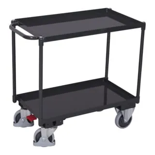 VARIOfit Tischwagen mit Wanne und 2 Ladeflächen – Anthrazitgrau RAL 7016 - Robuster Tischwagen mit 2 öldichten Wannen und hoher Traglast von 400 kg. Ideal für vielseitige Einsätze, pulverbeschichtet und schlagfest für Langlebigkeit.