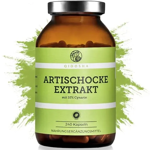 QIDOSHA® Artischocken-Extrakt 240 Kapseln - Hochwertiger Artischocken-Extrakt in lichtgeschütztem Apothekerglas, 1800 mg pro Tagesportion, für eine nachhaltige und reine Qualität ohne Zusatzstoffe.