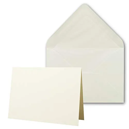 Kartenpaket mit gefütterten Brief-Umschlägen - gerippt - DIN A6/C6 - Naturweiß - 10,5 x 14,8 cm - Nassklebung - NEUSER PAPIER 50 x