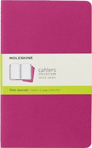 Moleskine Cahier Journal (3er Set Notizbücher mit blanko Seiten, Kartoneinband und Baumwollstickerei, Large 13 x 21 cm, 80 Seiten), Kinetisches Pink