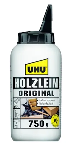 UHU Holzleim Original Flasche, Universeller Weißleim - geeignet für alle üblichen Holzarten und -verklebungen, 750 g