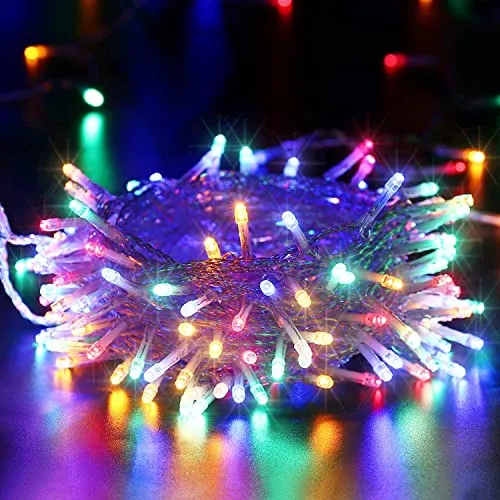 LED Lichterkette Bunt, BrizLabs Außen Lichterkette Batterienbetriebe 8 Modi Wasserdicht Weihnachtsbeleuchtung mit Timer für Innen Weihnachtsbaum Zimmer Hochzeit Deko, Durchsichtigen Kabeln 100