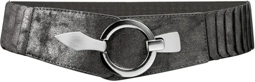 Caspar GU300 Damen Stretch Taillengürtel, dunkel-silber - Damen-Gürtel mit 6 cm breitem Gummizug, kaschiert Problemzonen und betont die Silhouette. Ideal für Kleider und Jumpsuits, vereint elegantes Design mit hohem Tragekomfort.