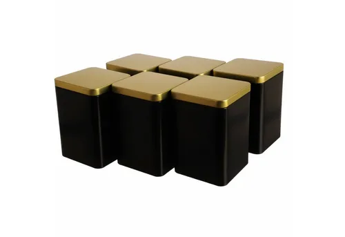 Dosenritter 6er Set edle Teedosen - Frischhaltedosen aus Metall, aromadicht und stilvoll in Schwarz Gold, ideal zur Aufbewahrung von Tee, Gewürzen oder Kaffee.