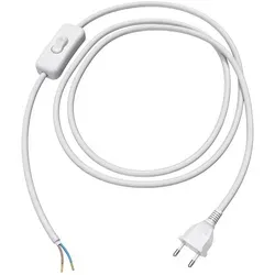 ledscom.de Eurostecker Typ C mit Textilkabel, Schalter, 2 m, weiß , 2 x 0,75 mm2