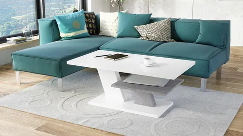 Mazzoni Couchtisch Cliff Weiß matt / Betonoptik 110x60x45cm - Moderner Couchtisch mit praktischer Ablagefläche – ideal für Ihr Wohnzimmer. Robuste Materialien sorgen für Langlebigkeit und pflegeleichte Nutzung. Vielseitig einsetzbar als Couchtisch, Beistelltisch oder Arbeitstisch.