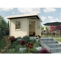 Gartenhaus weka Designhaus 213 Gr. 1 mit Fußboden - Gartenhaus aus naturbelassenem Holz mit Flachdach, ideal für Gartenlagerung und Freizeitgestaltung, Maße: 278 x 278 cm.