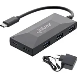 InLine® USB 3.2 Gen 1 OTG Hub - 5-Port Hub mit 3A Netzteil - Hubs für bis zu 5 USB Geräte, 3x USB-A und 2x USB-C Anschlüsse, ermöglicht Datenübertragungsraten bis zu 5Gb/s, ideal für optimale Leistung und vielseitige Nutzung.