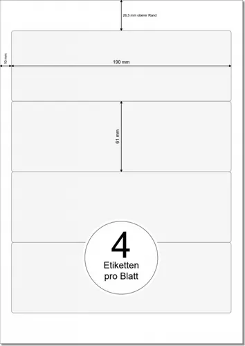 PRINTATION Papier-Etiketten (B190xH61mm) 100xA4 à 4 Eti. (z.B. als Rückenschild) 1558467-GP