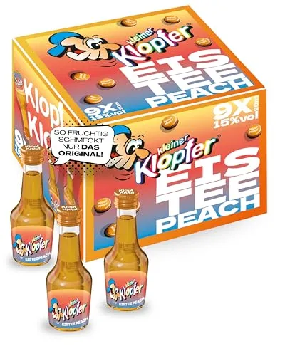 Kleiner Klopfer Eistee Peach I 9 Mini Liköre à 20 ml I Die erfrischende Sorte mit fruchtigem Pfirsich-Geschmack I 15-17% Vol.