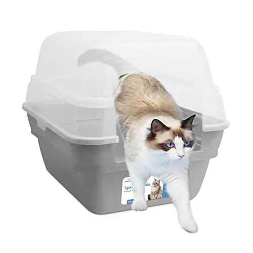 Petfamily 3in1 Katzenklo mit Deckel, Groß, Grau, XL (55cm L x 45cm W x 44cm H), Modern, für Katzen, Katzchen, Kaninchen, Hasen, Nagetiere, Unisex, Tierbedarf