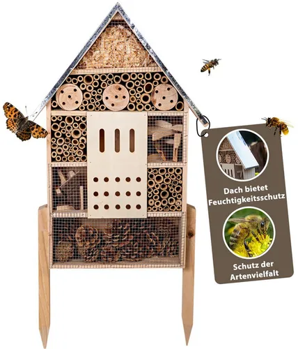 CULT at home Insektenhotel groß XXL stehend - 77 cm hoch, mit Erdspieß, ideal für Wildbienen, Hummeln und Marienkäfer zur Förderung der Bestäubung