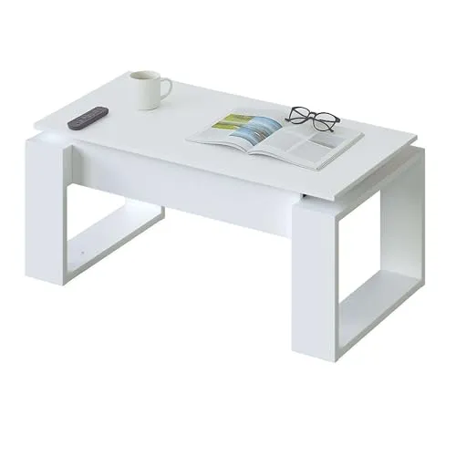 Habitdesign Nova Erhöhender Couchtisch - Konsolentisch fürs Wohnzimmer mit Lift-Up-Funktion, ideal zum Essen, Lesen oder Arbeiten vom Sofa aus. Hergestellt aus langlebigem, pflegeleichtem Material in Artik White.