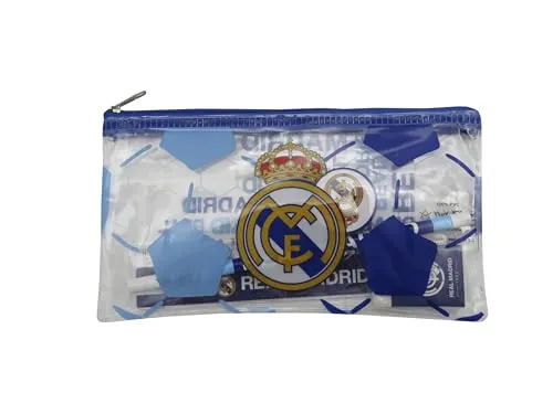 CyP Brands Real Madrid Schreibwaren-Set, Schreibwaren, Lineal, Radiergummi, Anspitzer, Federmäppchen, Bleistift, Weiß, offizielles Produkt
