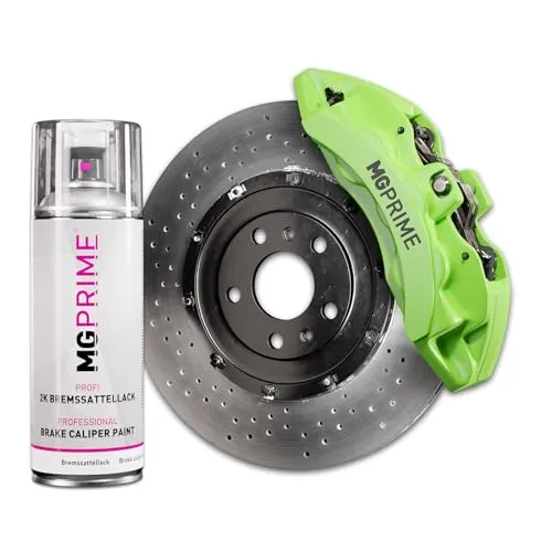 MG PRIME 2K Bremssattellack Toxic Green Sprühdose 2 Komponenten Einschichtlack Autolack schnell trocknend (Farbe ähnlich RAL 6018 Gelbgrün)