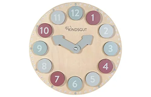 Kindsgut Lernuhr, Lernspielzeug aus Holz für Kinder, Unisex, Zahlen 1-12 und 13-24, spielerisch Lernen, hochwertige Qualität, dezente Farben und Schlichtes Design