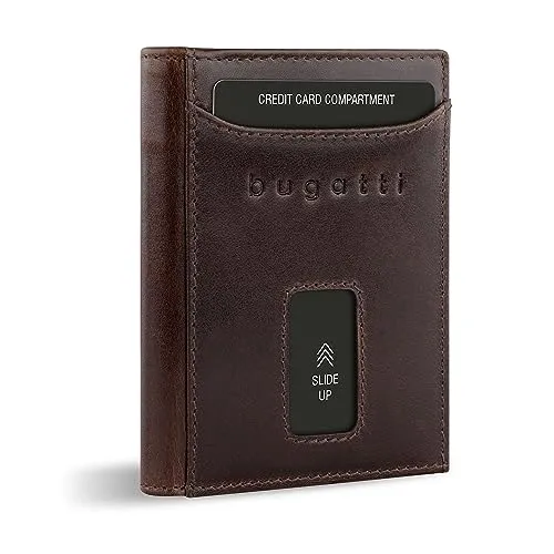 bugatti Secure Slim Mini Börse aus Leder mit RFID-Schutz - Koffer: Flaches Slim Wallet mit 7 Kartenfächern, RFID-Schutz für maximale Datensicherheit und handgefertigtem Rindleder – ideal für stilbewusste Benutzer.