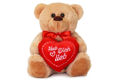 matches21 HOME & HOBBY Plüschfigur Teddybär mit Herz HAB DICH LIEB Plüsch-Teddy braun 25 cm (1-St), Süßes Kuscheltier als Valentinstag Liebe Geschenk
