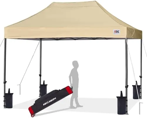 Abccanopy Pop-Up-Pavillon, vollständig wasserdicht, mit verbesserter Rolltasche, 4 Gewichtssäcken, Heringen und Seilen, 3 x 4,5 m, Beige