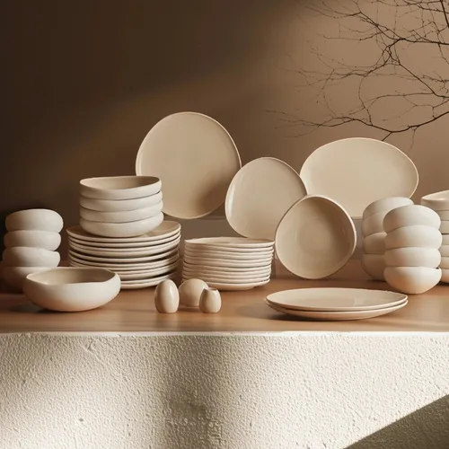 Karaca Earth Collection Cupid 55-teiliges Porzellan-Geschirrset - Tafelservice für 12 Personen: Hochwertiges, langlebiges Porzellan mit elegantem Design, ideal für jede Gelegenheit und pflegeleicht in der Spülmaschine.