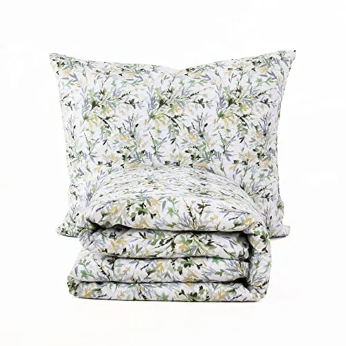 Cotton Market Bettwäsche 135x200 cm - Bettwäsche Baumwolle - Bettwäsche-Sets 2 Teilig – Bettbezug 135x200 cm und 1 Kissenbezug 80x80 cm - Weiß und Grün, Blätter