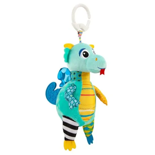 Lamaze Bizak, Daphe die Drache, sensorisches Baby-Spielzeug, Drache mit verschiedenen Texturen, die beim Schütteln brüllt, mit Clip-Ring und Beißschwanz
