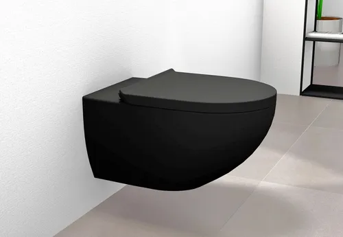 BERNSTEIN Wand-WC E-9030 schwarz spülrandlos in schwarz von BERNSTEIN