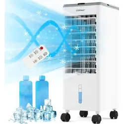 COSTWAY Ventilatorkombigerät mit Fernbedienung, 60W, Doppelte Wassertanks - Effizientes Ventilatorkombigerät mit 60W Leistung, 12 Stunden Timer und praktischer Fernbedienung. Ideal für angenehme Kühlung und einfaches Handling.