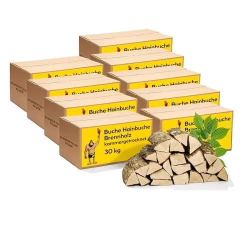 Neandertaler Feuer Buchenholz Brennholz 270 kg – Hochwertiges Grillholz - Hochwertiges Brennholz aus 100% Buche für gemütliche Abende und Grillen im Freien. Kammertrocknet für optimale Verbrennung und geringe Aschebildung. Direkt vom Hersteller für beste Qualität und Nachhaltigkeit.