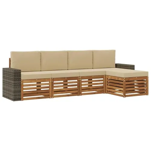 vidaXL Outdoor-Sofagarnitur mit Kissen 5 pcs Natur und Beige - Stylische Outdoor-Sofagarnitur für Garten und Patio. Robustes Akazienholz sorgt für Langlebigkeit und ein modernes Design. Modular und flexibel anpassbar für individuelle Sitzarrangements, pflegeleicht und schnell montiert.