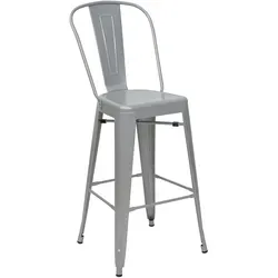 Proregal Barhocker mit Lehne | Sitzhöhe 77cm | Metall Industriedesign | Grau | Barstuhl Tresenhocker mit Lehne