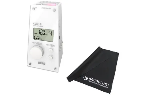 Korg Metronom KDM-3 Taktgeber Digital Weiss mit Mikrofasertuch - Metronome: Hochwertiges digitales Metronom mit stilvollem Design, 12 Klangarten und einfacher One-Touch-Bedienung für präzises Üben.