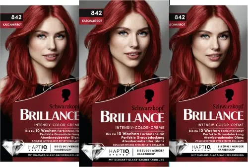 Brillance Intensiv-Color-Creme 842 Kaschmirrot (160 ml), dauerhafte Haarfarbe mit Diamant-Glanz und Pflege-Conditioner, für 10 Wochen Farbintensität