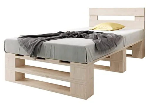 sunnypillow Palettenbett M2 90 x 200 cm mit Kopfteil und 2 Bettkästen - Stabiles Holzbett aus 100% Nadelholz, ideal für Kinder und Senioren. Mit 2 praktischen Bettkästen und einfacher Montage in nur 25 Minuten. Perfekte Qualität für einen ruhigen Schlaf!