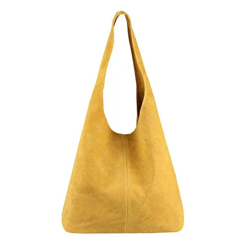 OBC Made IN Italy Damen Leder Hand-Tasche Shopper Schultertasche Hobo-Bag Henkeltasche Beuteltasche (Senf)