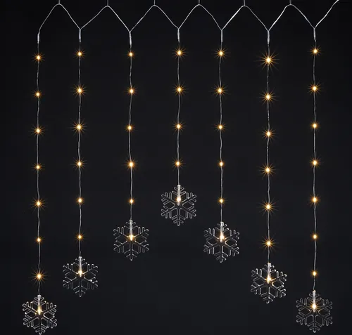 LED Vorhang Schneeflocke mit 47 warmweißen LEDs - Weihnachtsbeleuchtung: 120 cm langer LED Lichtervorhang mit 47 warmweißen Schneeflocken, ideal für stimmungsvolle Dekoration drinnen und draußen, inkl. IP44 Netzteil.
