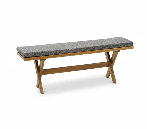 Gartenbank Moderner Stil Grau mit Holzrahmen - Moderne Gartenbank mit grauem Stoff und Holzrahmen, ideal für entspannte Stunden im Freien. Maße: 160cm x 48cm x 44cm, 2 Jahre Herstellergarantie.