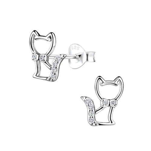 O&S Ohrstecker Katze Zirkonia 925 Sterling Silber Ohrringe Damen Geschenk Katzen