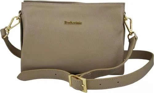Beige Umhängetasche aus Narbenleder, 18x25x10 cm, mit abnehmbarem, verstellbarem Riemen