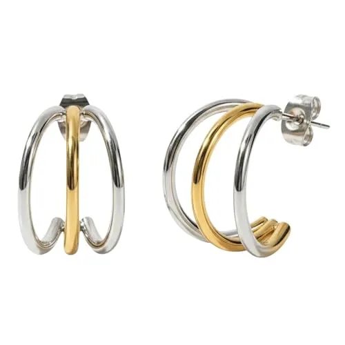 NH10001811 Creolen 3fach Edelstahl Biocolor Ohrringe 1,9 cm Damenohrringe Ohrschmuck Kreolen Damenschmuck Damencreolen Edelstahlcreolen (Goldsilber)